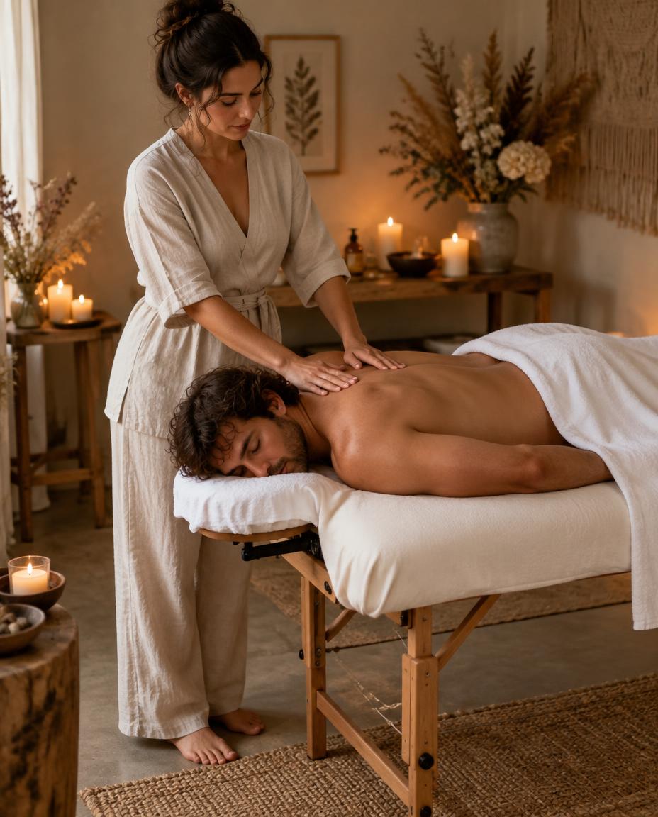 Sessão de terapia tântrica em ambiente acolhedor